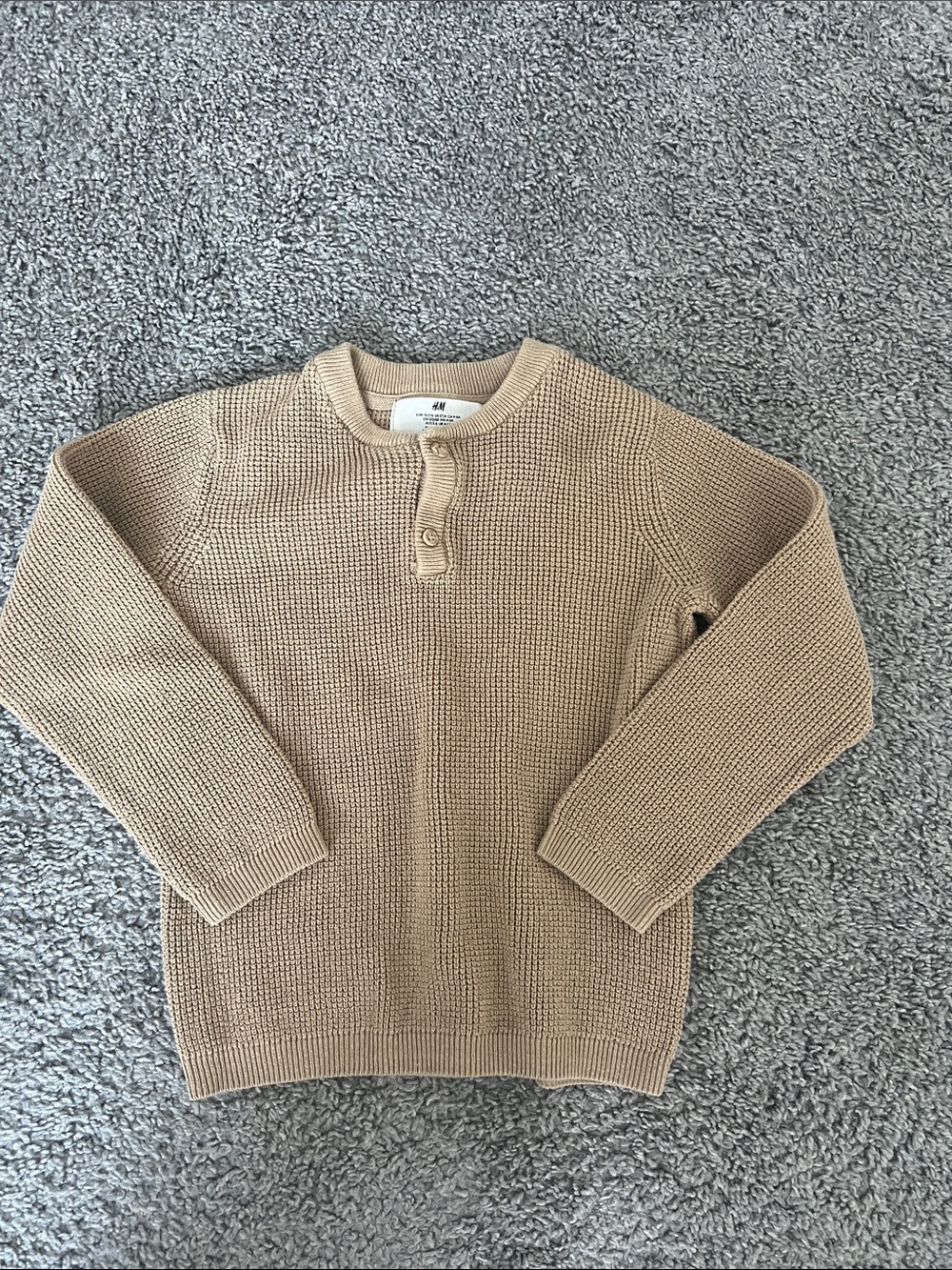 H&M Kids Tan Waffle-Knit Henley Long Sleeve Top